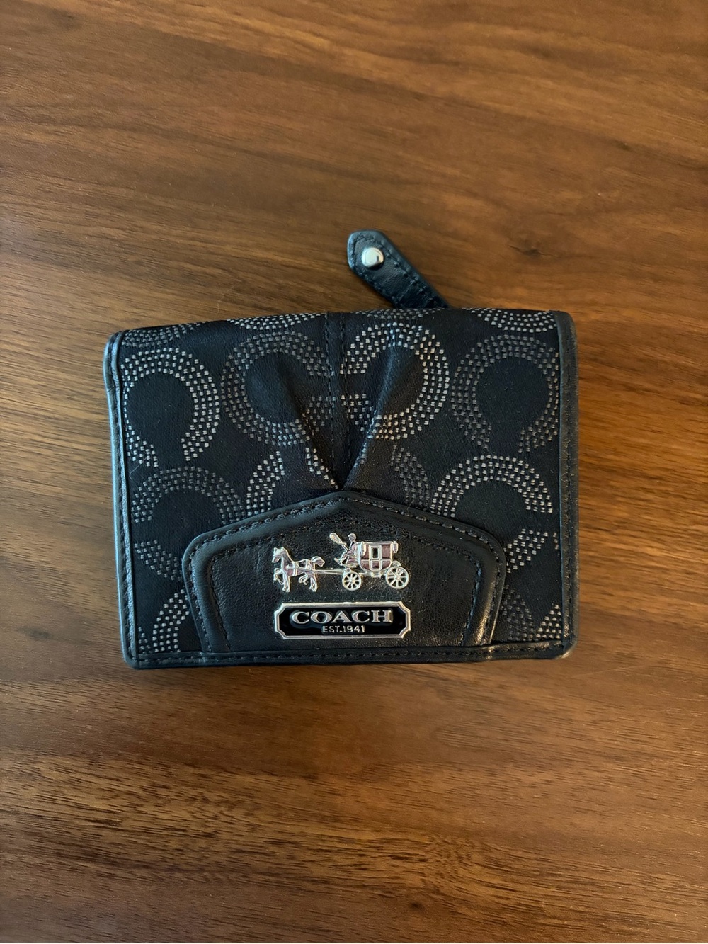 COACH Y2K Black Madison Signature Compact Card Holder Wallet